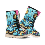 Blue Japanese Demon Print Winter Boots