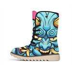 Blue Japanese Demon Print Winter Boots