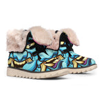 Blue Japanese Demon Print Winter Boots