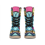 Blue Japanese Demon Print Winter Boots