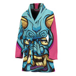 Blue Japanese Demon Print Women's Bathrobe