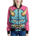 Blue Japanese Demon Print Women's Bomber Jacket
