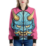 Blue Japanese Demon Print Women's Bomber Jacket