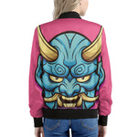 Blue Japanese Demon Print Women's Bomber Jacket