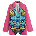 Blue Japanese Demon Print Women's Cotton Blazer
