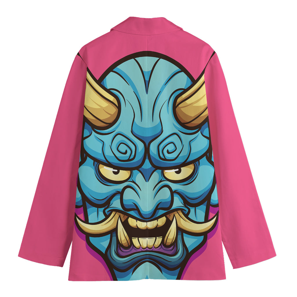 Blue Japanese Demon Print Women's Cotton Blazer