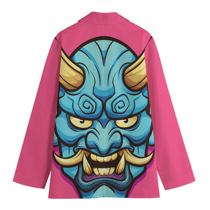 Blue Japanese Demon Print Women's Cotton Blazer