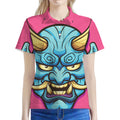 Blue Japanese Demon Print Women's Polo Shirt