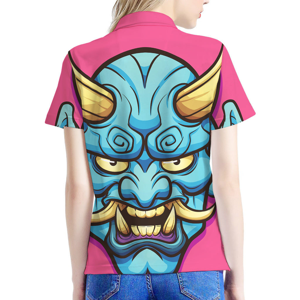 Blue Japanese Demon Print Women's Polo Shirt