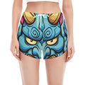 Blue Japanese Demon Print Women's Split Running Shorts