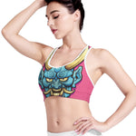 Blue Japanese Demon Print Women's Sports Bra