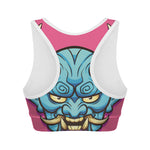Blue Japanese Demon Print Women's Sports Bra