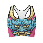 Blue Japanese Demon Print Women's Sports Bra