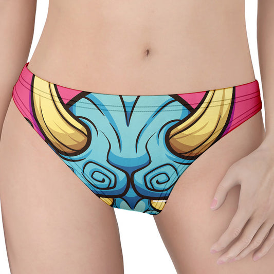 Blue Japanese Demon Print Women's Thong