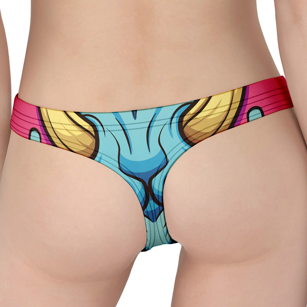 Blue Japanese Demon Print Women's Thong