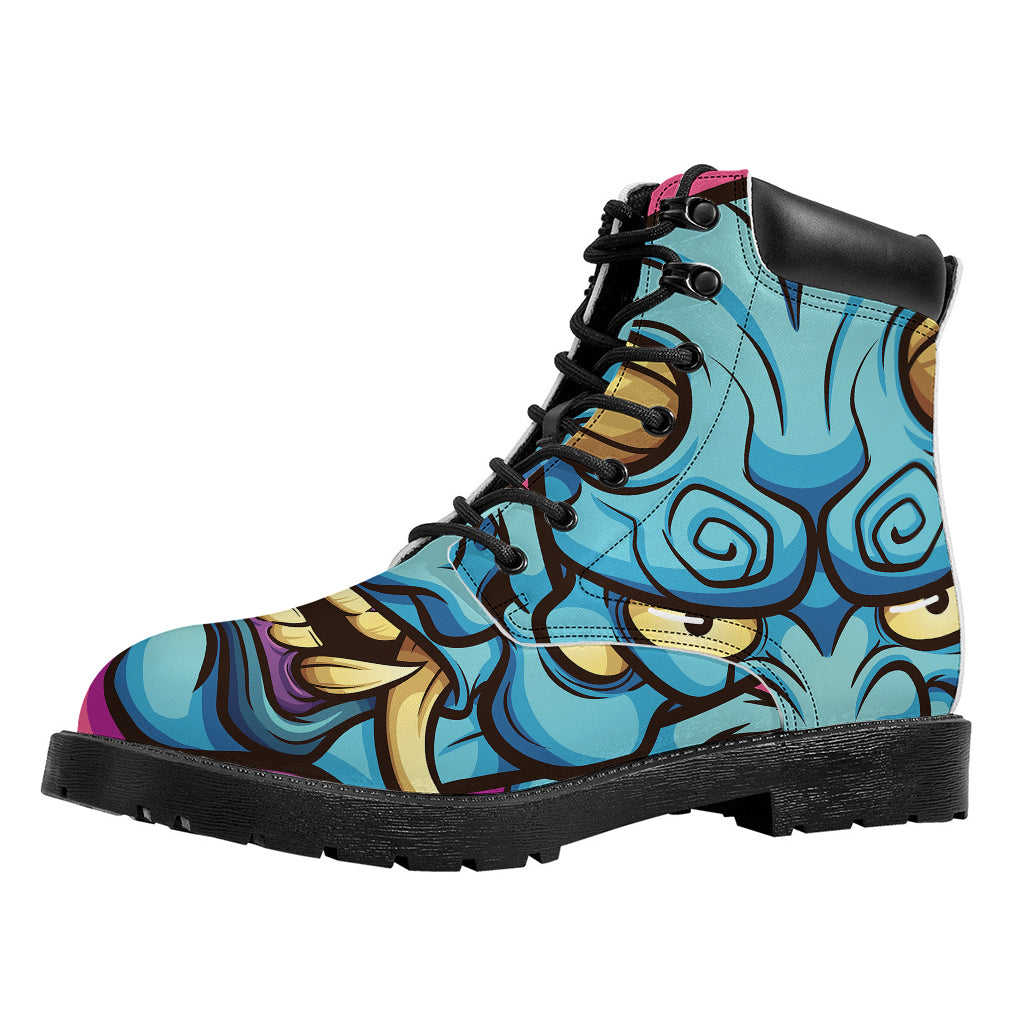 Blue Japanese Demon Print Work Boots
