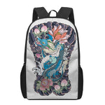 Blue Japanese Dragon Tattoo Print 17 Inch Backpack