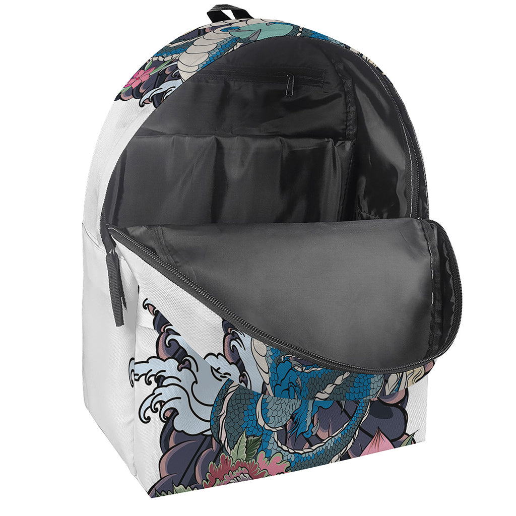 Blue Japanese Dragon Tattoo Print Backpack