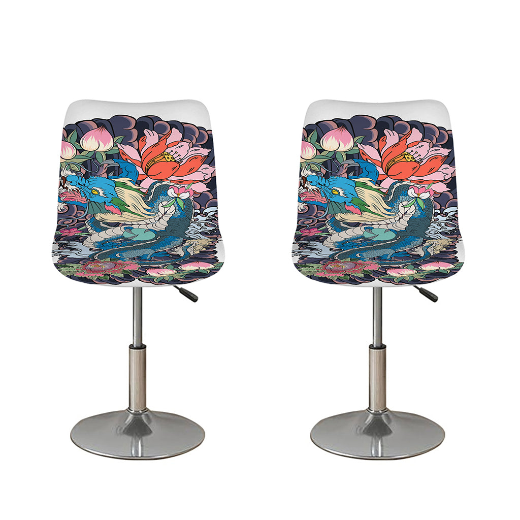 Blue Japanese Dragon Tattoo Print Bar Stool Covers