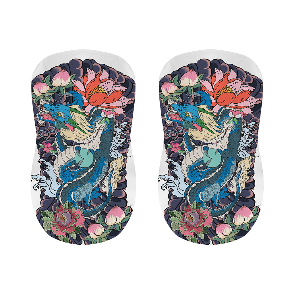 Blue Japanese Dragon Tattoo Print Bar Stool Covers