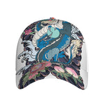 Blue Japanese Dragon Tattoo Print Baseball Cap