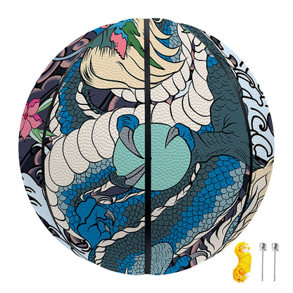 Blue Japanese Dragon Tattoo Print Basketball