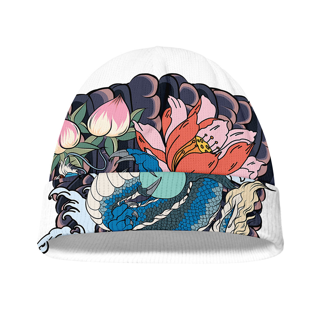 Blue Japanese Dragon Tattoo Print Beanie