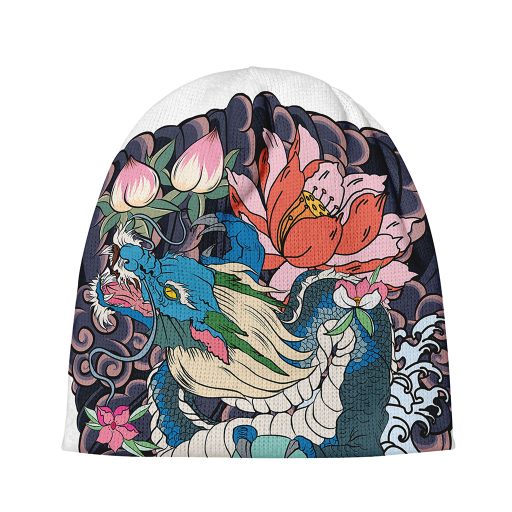 Blue Japanese Dragon Tattoo Print Beanie