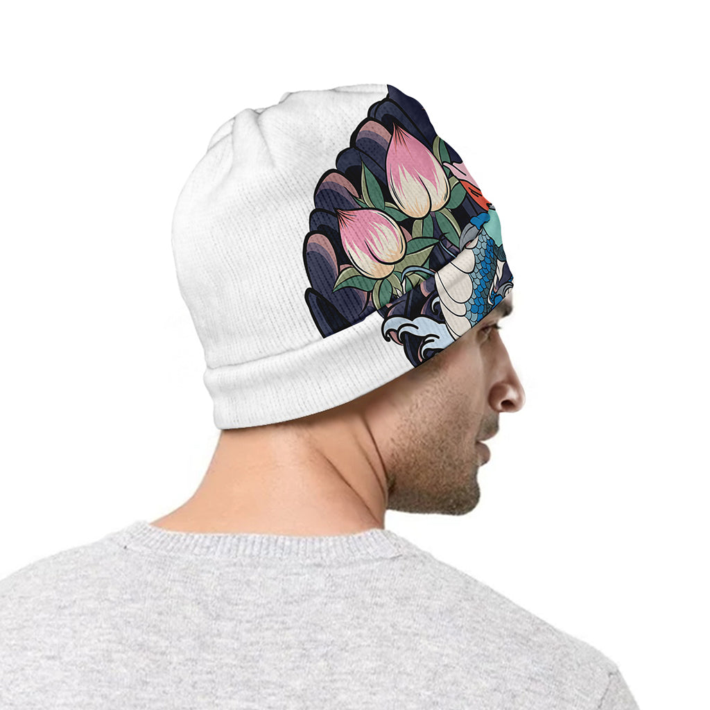 Blue Japanese Dragon Tattoo Print Beanie