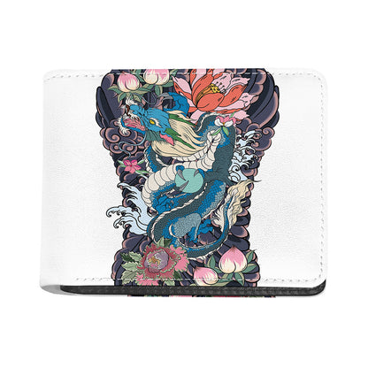 Blue Japanese Dragon Tattoo Print Bifold Wallet