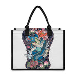 Blue Japanese Dragon Tattoo Print Canvas Tote Bag