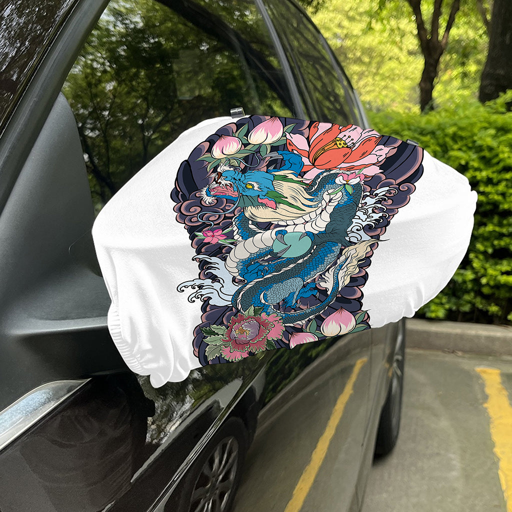Blue Japanese Dragon Tattoo Print Car Side Mirror Covers