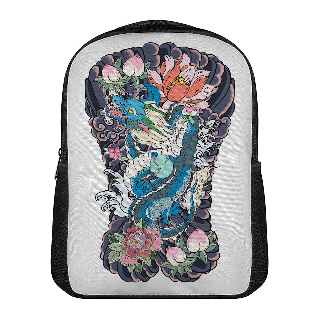 Blue Japanese Dragon Tattoo Print Casual Backpack