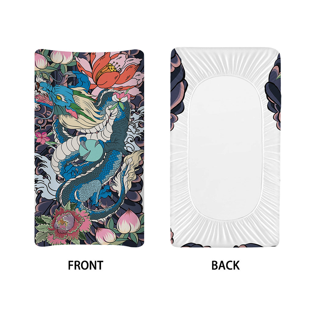 Blue Japanese Dragon Tattoo Print Changing Pad Cover