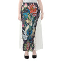 Blue Japanese Dragon Tattoo Print Chiffon Maxi Skirt
