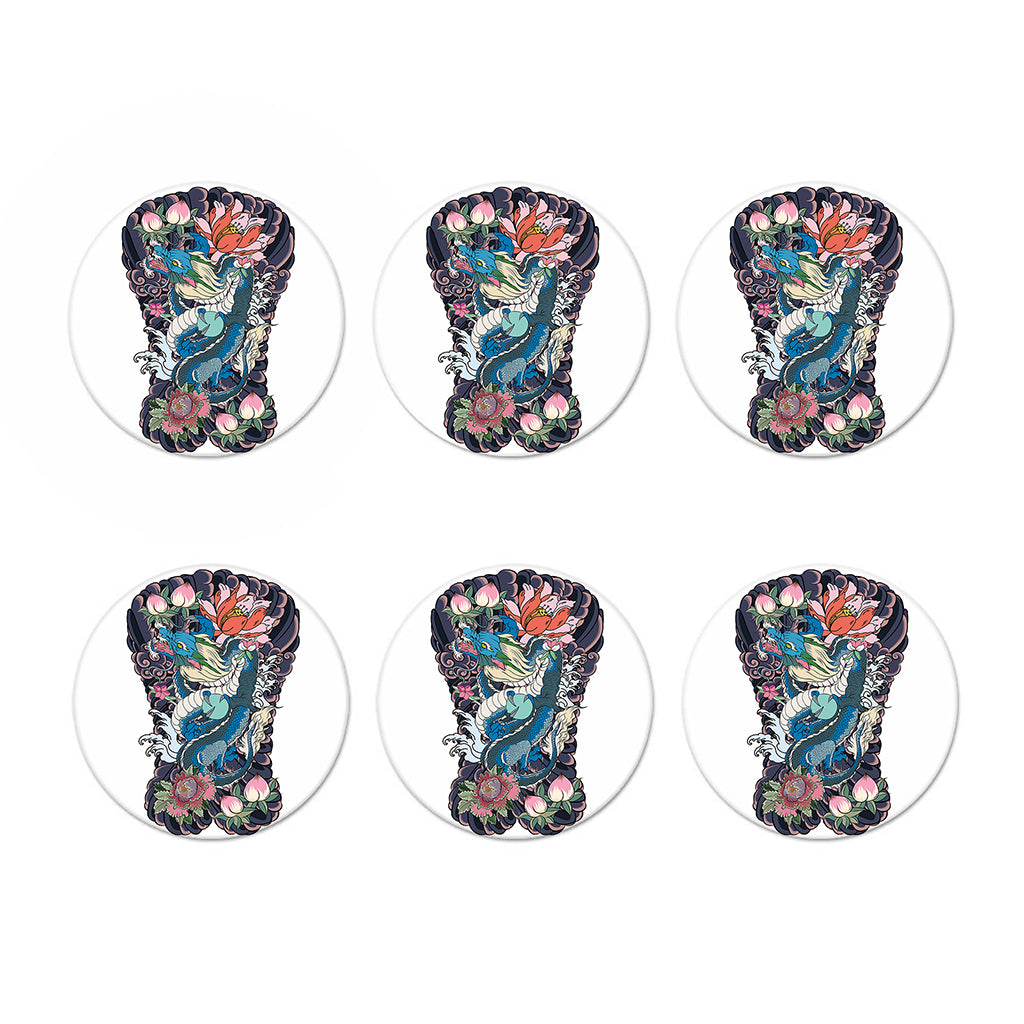 Blue Japanese Dragon Tattoo Print Coaster Set