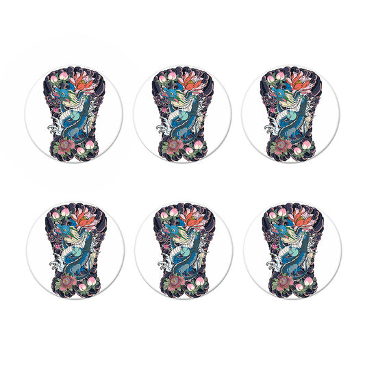 Blue Japanese Dragon Tattoo Print Coaster Set
