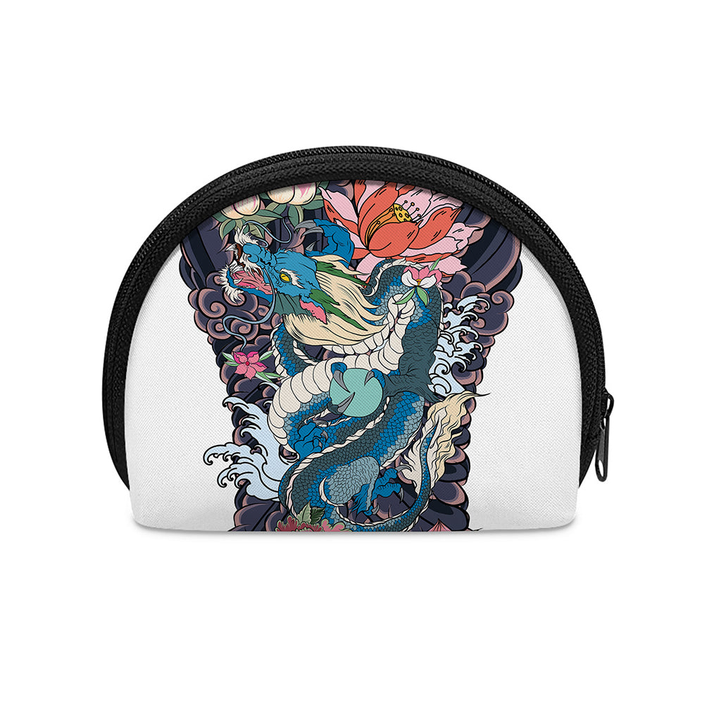 Blue Japanese Dragon Tattoo Print Coin Purse