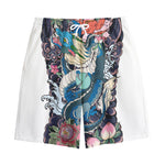 Blue Japanese Dragon Tattoo Print Cotton Shorts