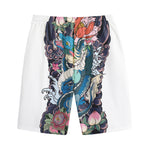 Blue Japanese Dragon Tattoo Print Cotton Shorts