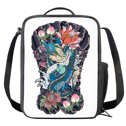 Blue Japanese Dragon Tattoo Print Crossbody Lunch Bag