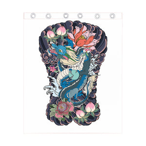 Blue Japanese Dragon Tattoo Print Curtain