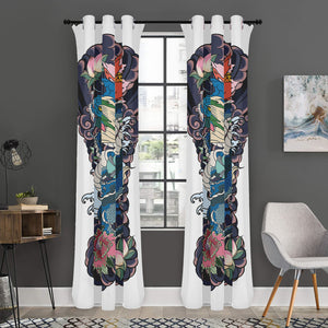 Blue Japanese Dragon Tattoo Print Curtain