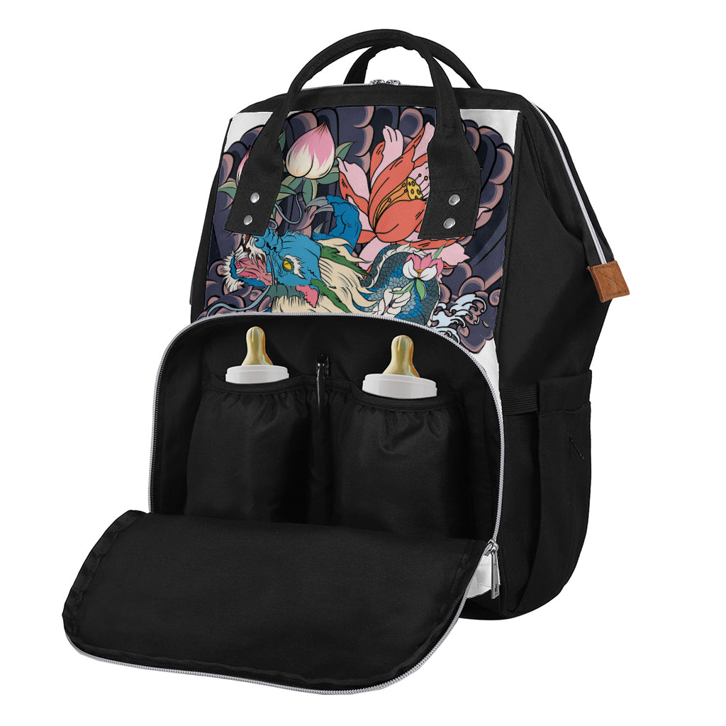 Blue Japanese Dragon Tattoo Print Diaper Bag