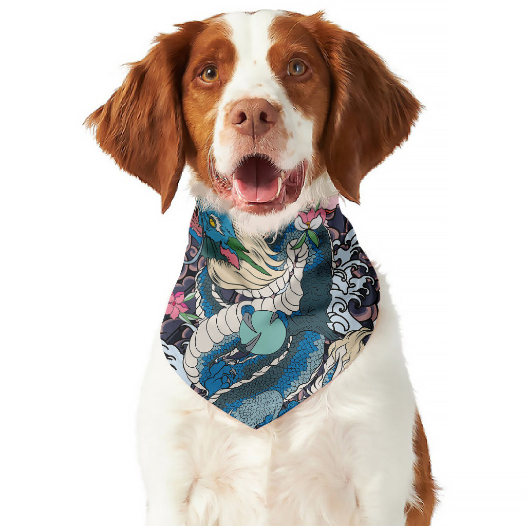 Blue Japanese Dragon Tattoo Print Dog Bandana