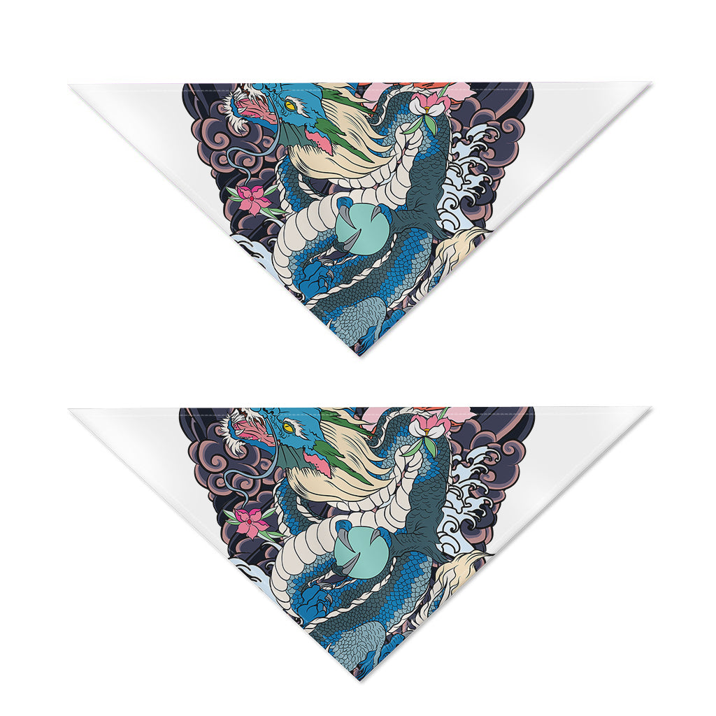 Blue Japanese Dragon Tattoo Print Dog Bandana