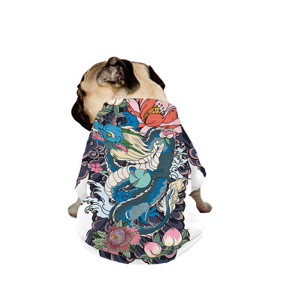 Blue Japanese Dragon Tattoo Print Dog Zip Up Jacket