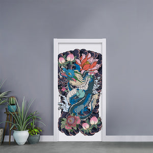 Blue Japanese Dragon Tattoo Print Door Sticker