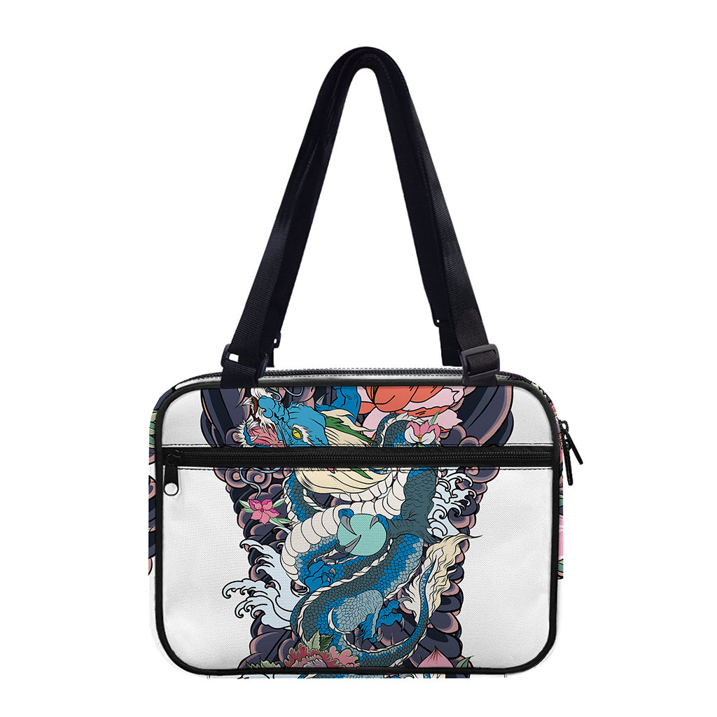 Blue Japanese Dragon Tattoo Print Double Strap Bible Bag