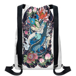 Blue Japanese Dragon Tattoo Print Drawstring Backpack